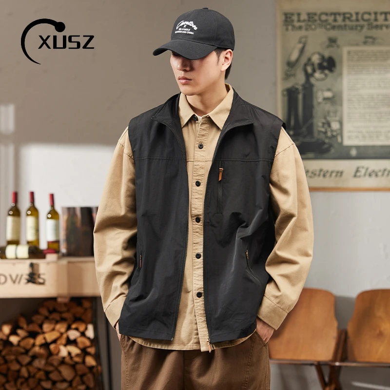 马甲男春秋季2024新款潮牌户外机能工装背心坎肩男生宽松立领外套