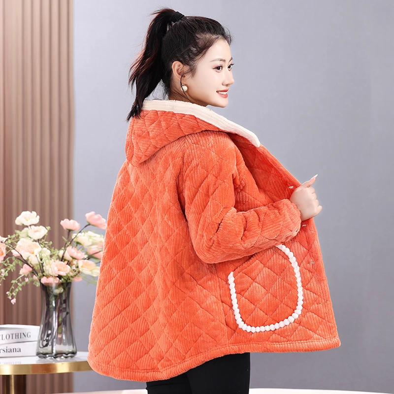 冬季加绒加厚罩衣防寒外穿棉袄妈妈宽松洋气时尚棉衣中老年女棉服