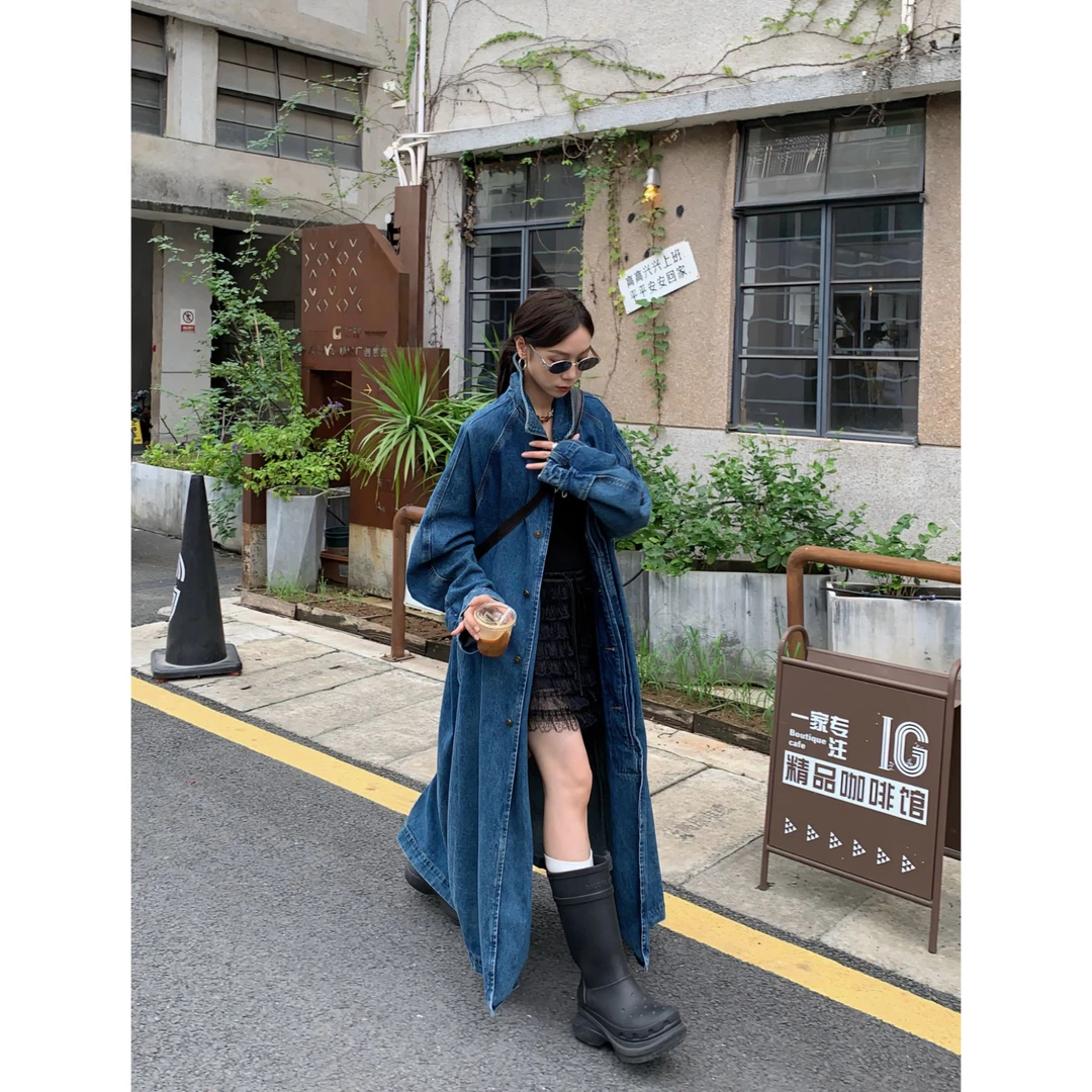 HELLOTANGO《芬妮片场》小众复古高级感水洗中长款牛仔风衣F136#