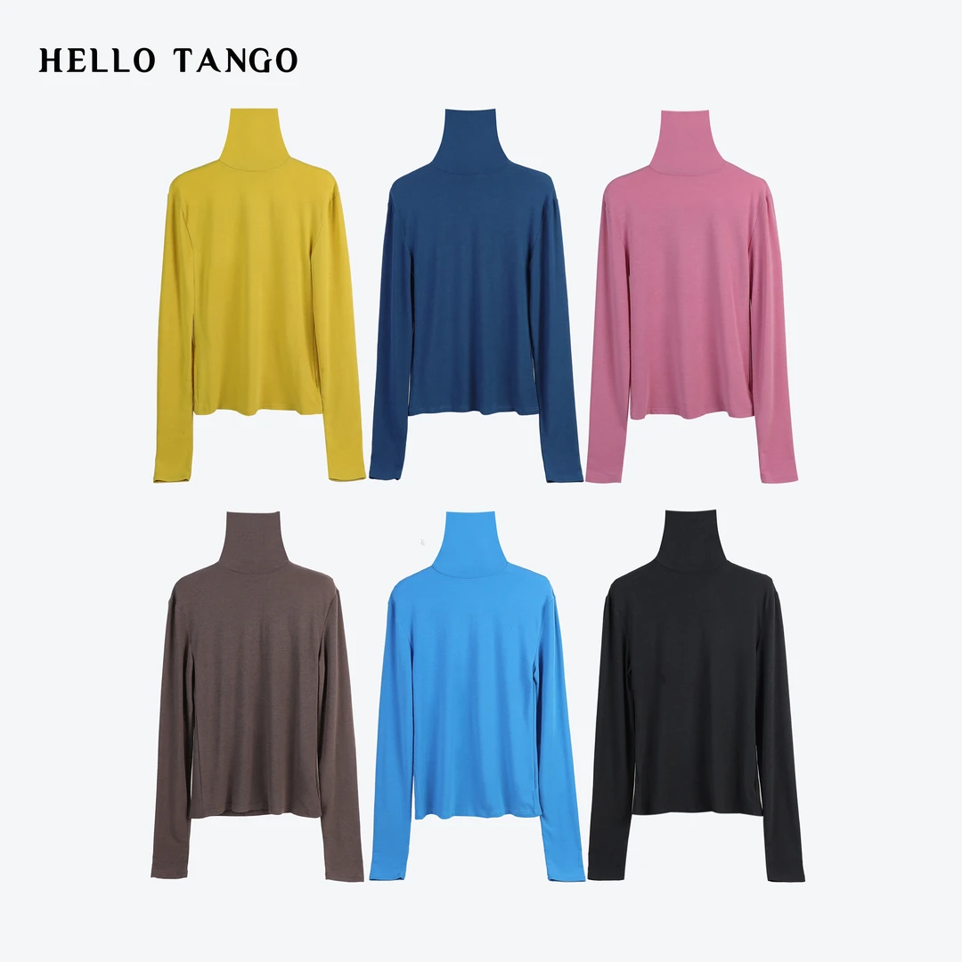 HELLOTANGO《回味糖果》小众极简纯色修身显瘦高领打底衫1006#