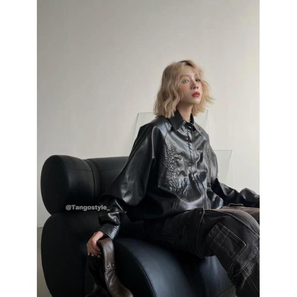 HELLOTANGO《午夜荆棘》小众设计感潮酷美式皮衣83888#