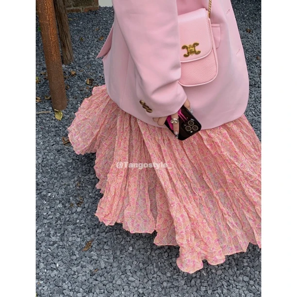 HELLOTANGO《Start of spring》小众设计复古碎花半身裙83573-1#