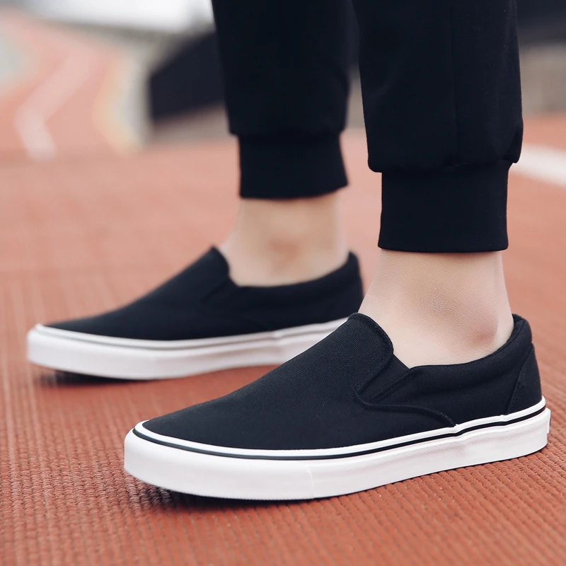 回力休闲鞋一脚蹬套脚懒人鞋纯色小白鞋黑色平底鞋软底防滑帆布鞋