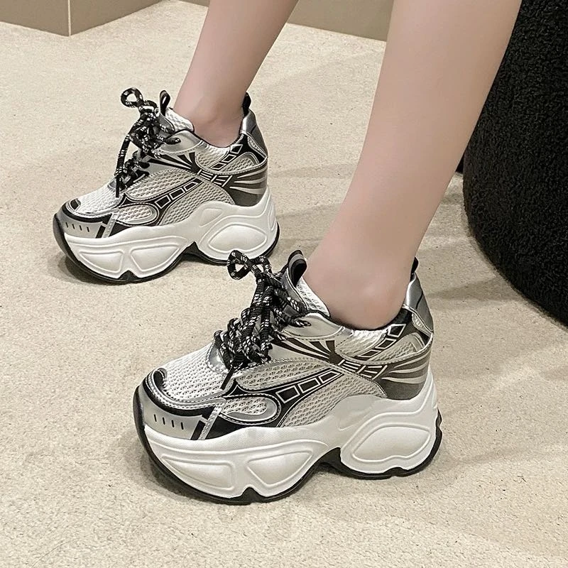 LH-银色老爹鞋女款2024夏季新款炸街厚底内增高休闲网面运动鞋子