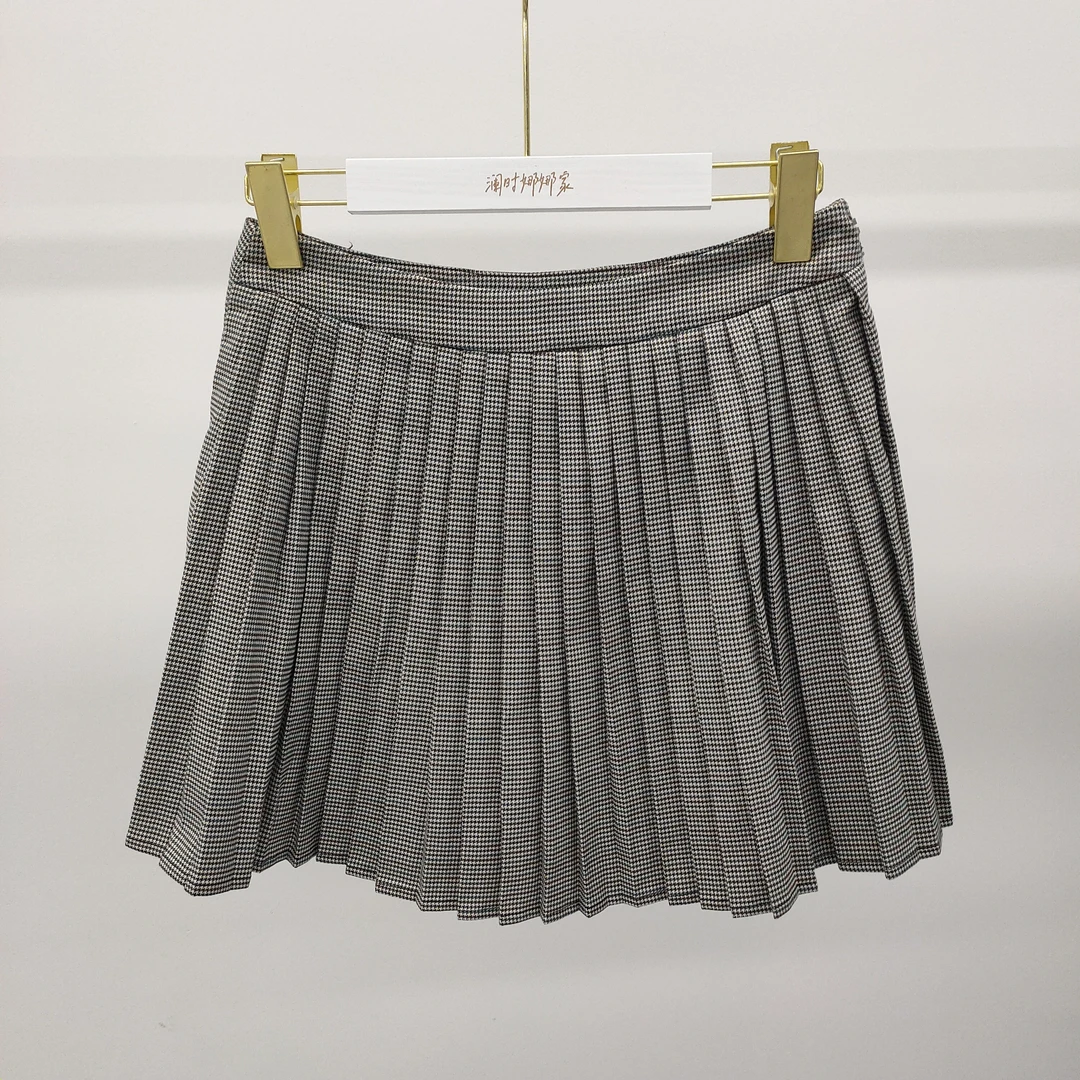 格纹百褶半身裙女高腰a字百搭短裙A0-7252