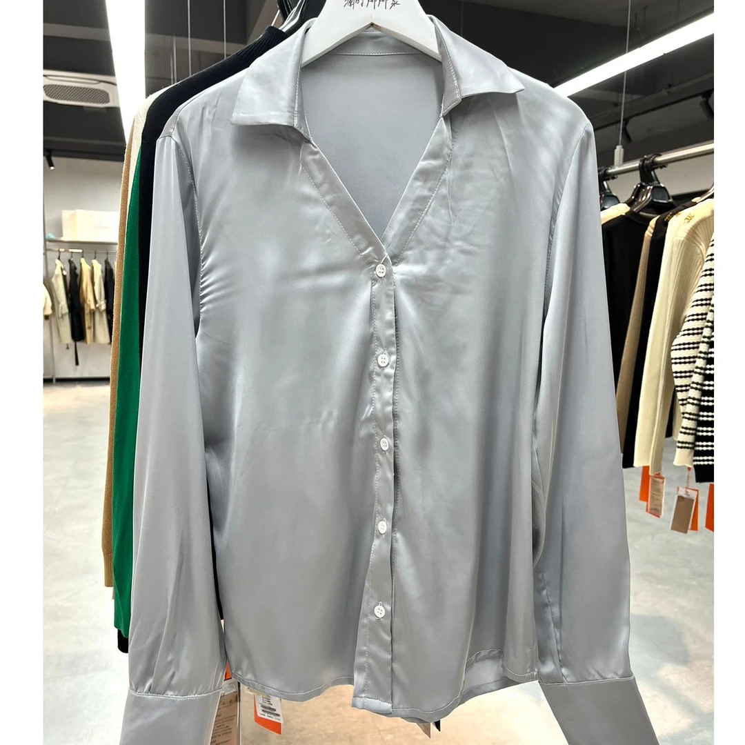 春秋新款长袖衬衫女纯干百搭上衣A0-7192