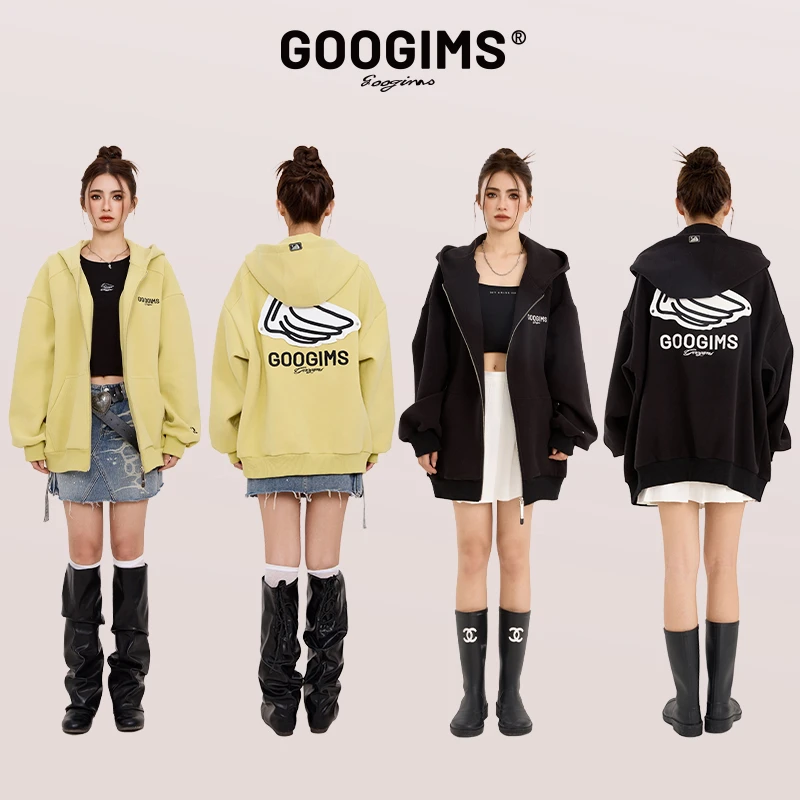 googims连帽卫衣男女同款开衫上衣宽松外套情侣帽衫