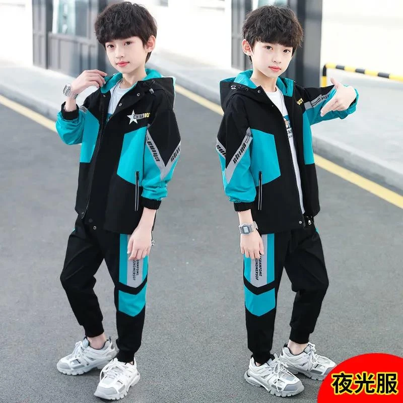 童装男童春装套装2024春秋新款儿童帅气男孩连帽外套卡通休闲潮装