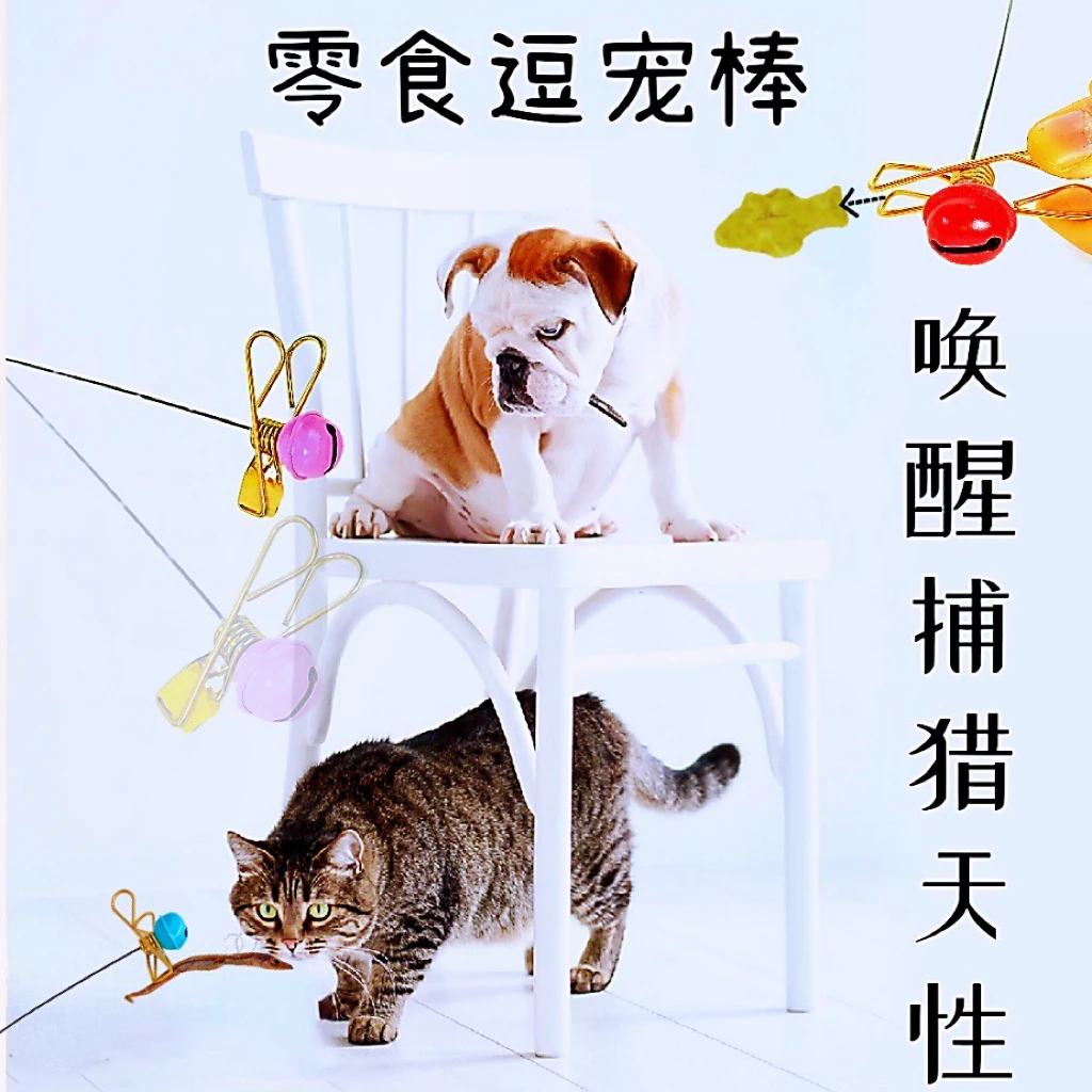 猫狗互动玩具夹零食新款逗宠棒逗猫棒逗狗棒不锈钢自嗨解闷玩具
