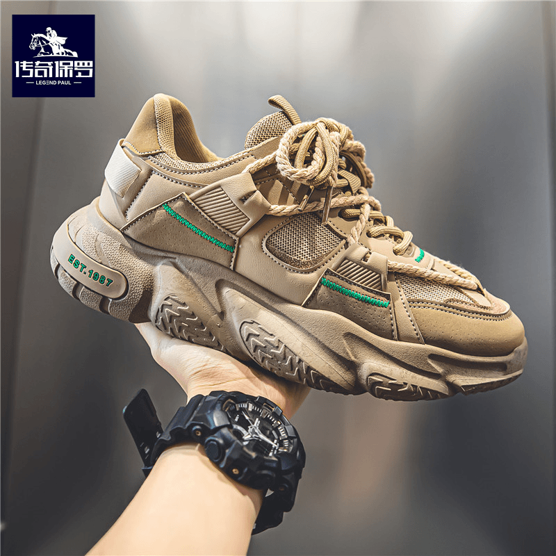 传奇保罗春秋季男鞋潮流休闲跑步厚底运动鞋学生百搭增高老爹潮鞋