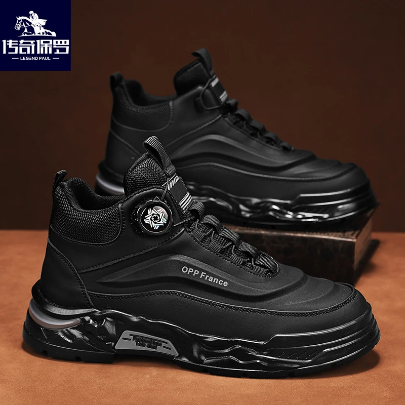 传奇保罗2024秋季新款男士高帮百搭马丁靴耐磨旋转纽扣靴子男款潮