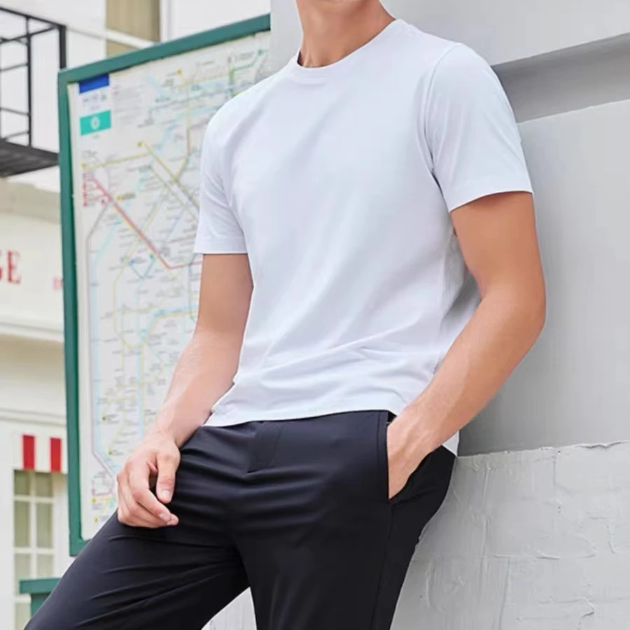 久旺男士圆领健身运动户外休闲冰感速干T恤短袖纯色冰丝