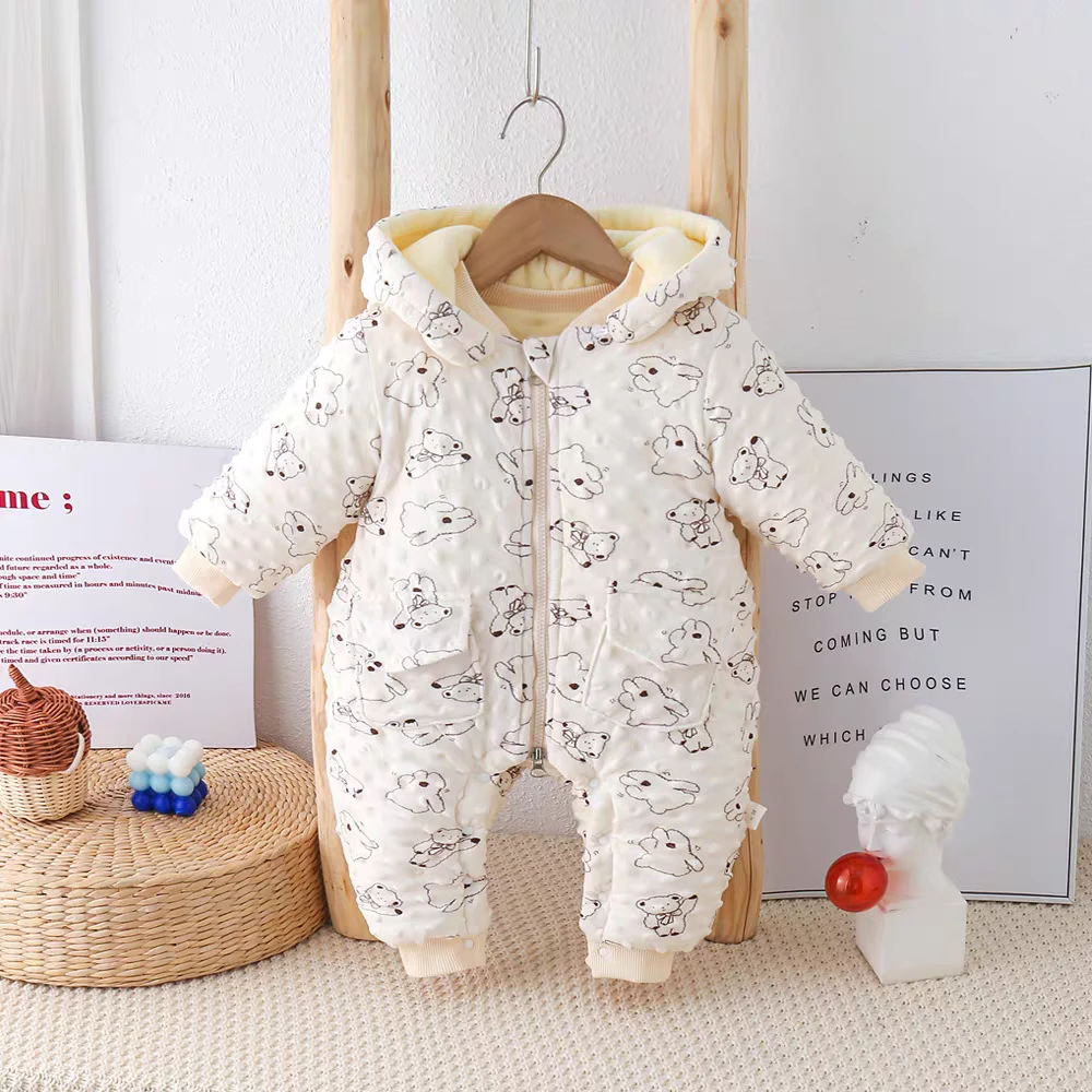 新生儿婴儿厚棉衣儿童柔软宝宝加绒加厚保暖女童幼儿洋气