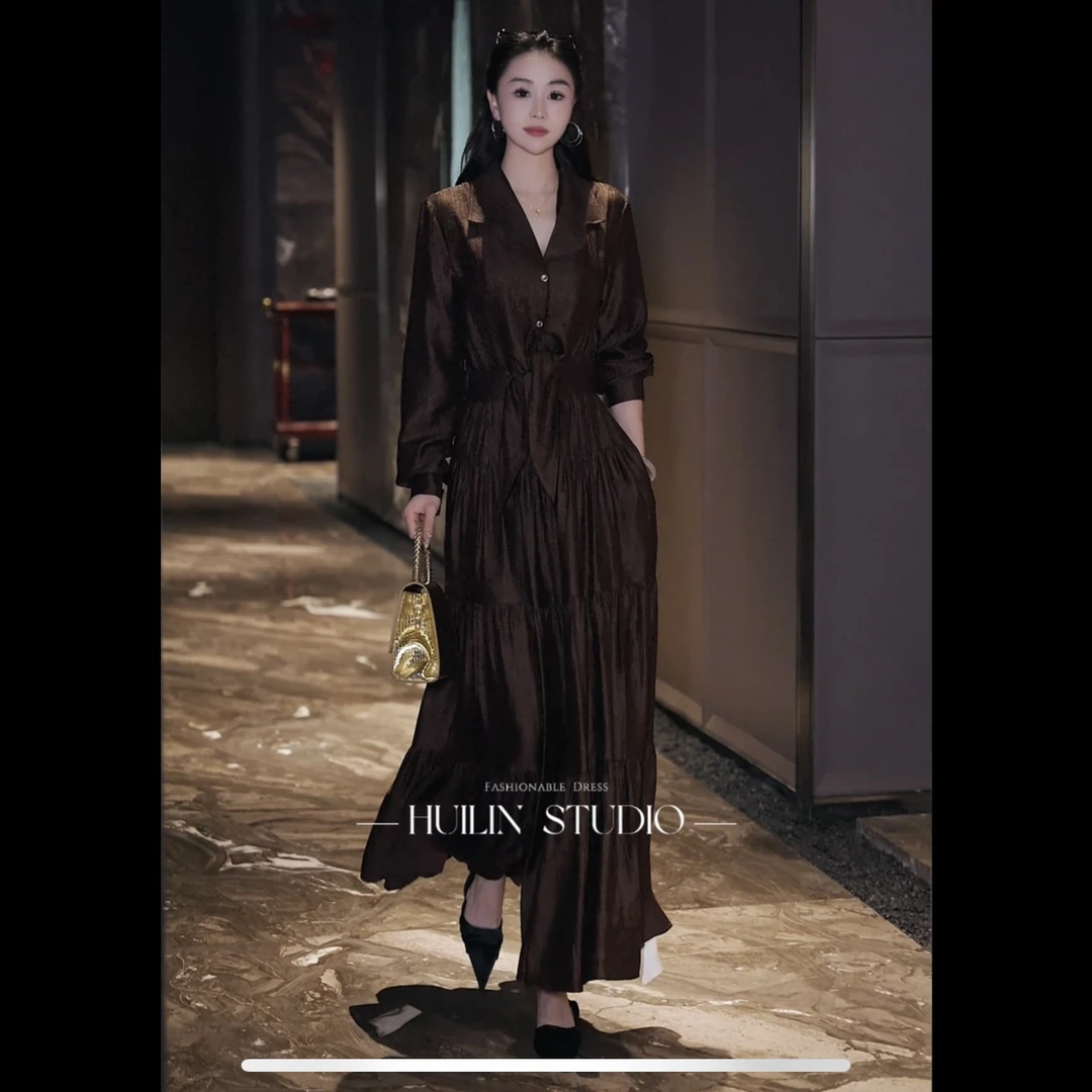 【秋季新款】轻奢气质法式复古系带气质连衣裙【24703】