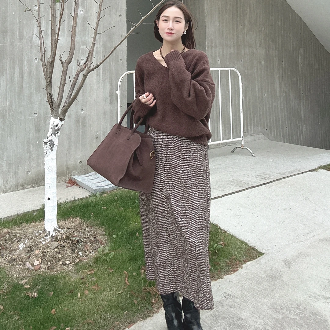 【特价】人字纹厚款半裙"温柔不失干练" 高级感半裙Q5329