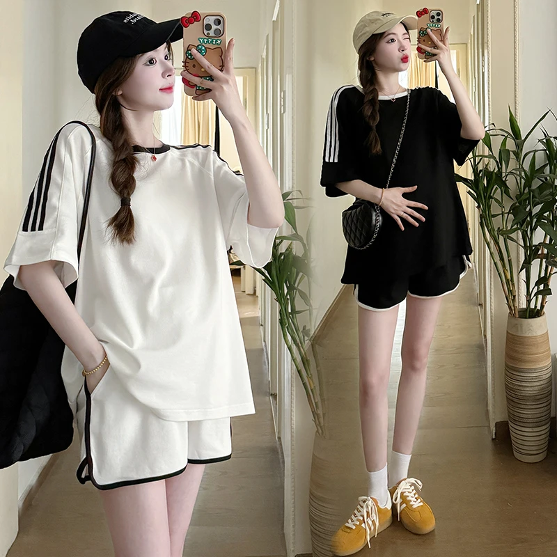 孕妇套装怀孕新款休闲宽松百搭网红洋气小个子减龄运动孕妇装夏季