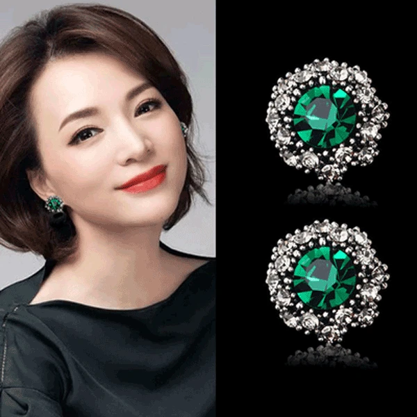 合金耳饰 复古绿色耳饰高级感气质轻奢耳钉新款简约冷淡风耳环女