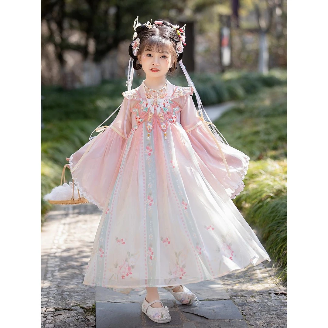 汉服女童2023新款中国风薄款长袖襦裙中国风小女孩唐装超仙古风裙
