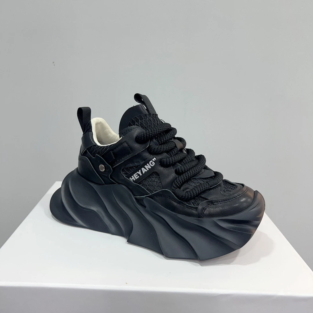 欧洲站2024年春季新款真皮网面厚底休闲轻便舒适百搭老爹鞋女欧货