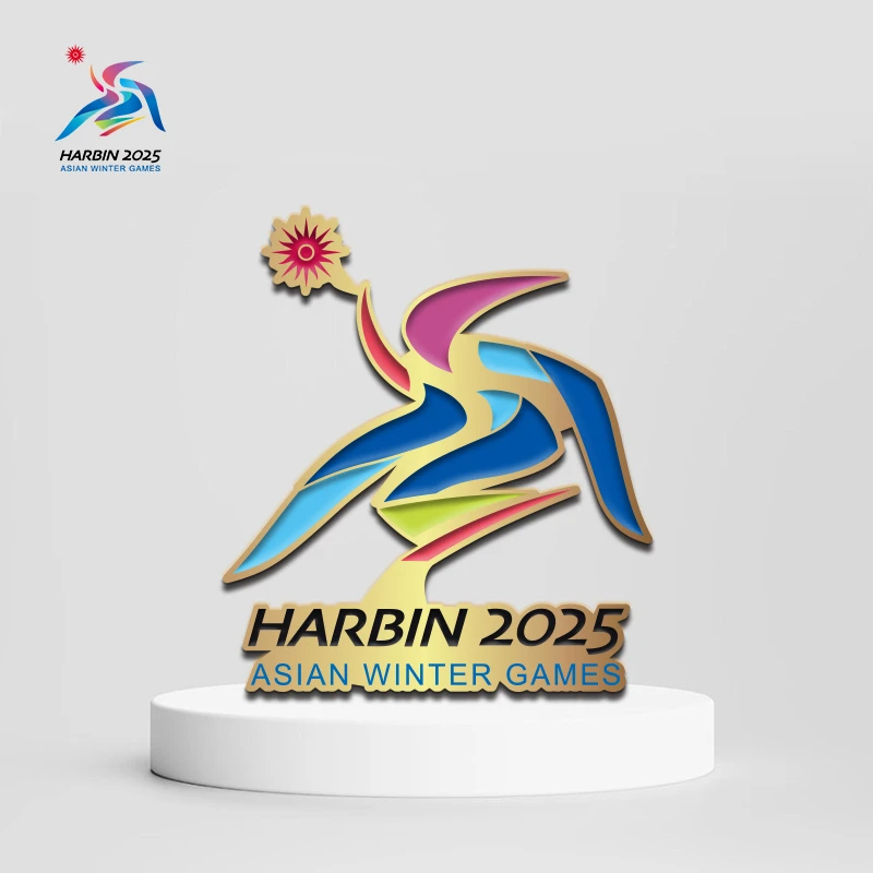 哈尔滨2025亚冬会会徽彩色徽章-金色-银色