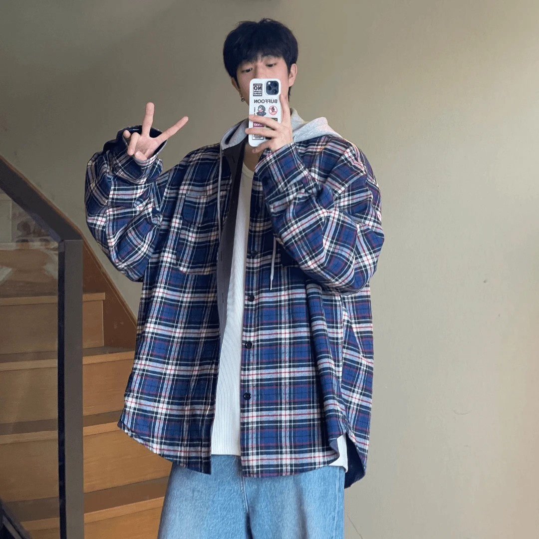 格子夹克宽松ins复古休闲春秋情侣帅气潮流百搭秋季长袖港风潮牌