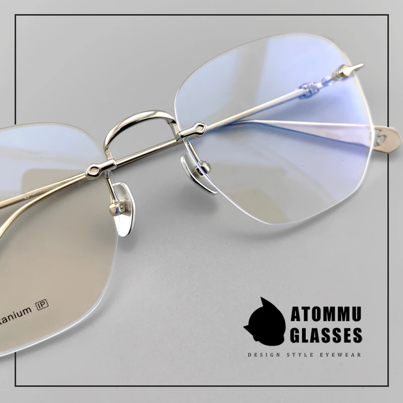 克罗心风格钛架纯钛无框眼镜女大脸近视镜男近视变色蓝光眼镜框