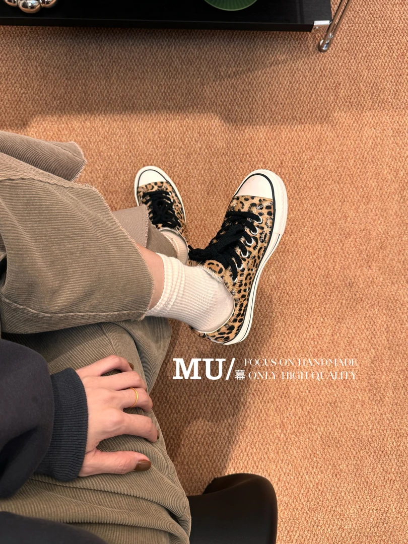 JIELA.婕拉新款2024秋季新款真皮系带马毛豹纹百搭休闲鞋992-1