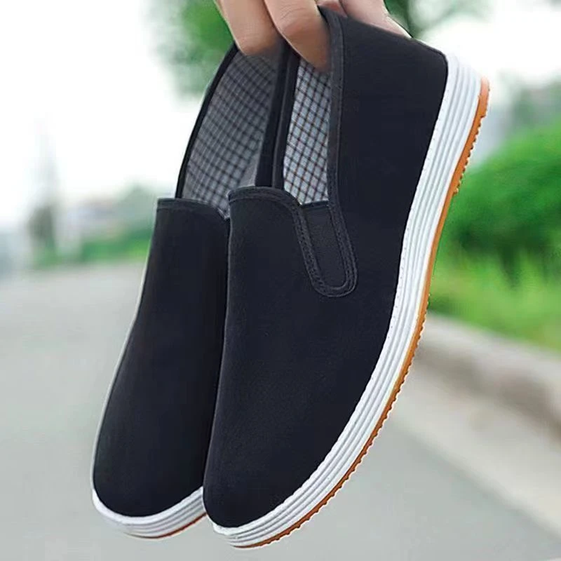 黑布鞋老北京布鞋男千层底休闲鞋平底爸爸鞋松紧口手工鞋黑布鞋男