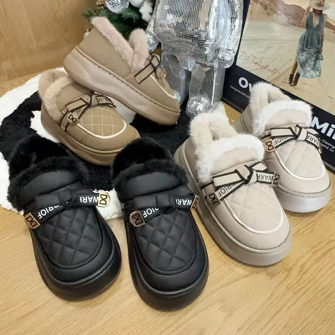 3893甜美外穿豆豆鞋加绒毛毛棉鞋