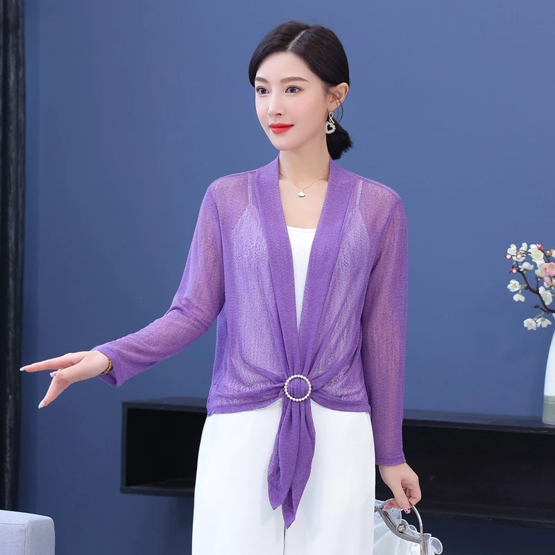 【送丝巾扣】2260纯色披肩外搭女夏天短款开衫配吊带裙子防晒外套