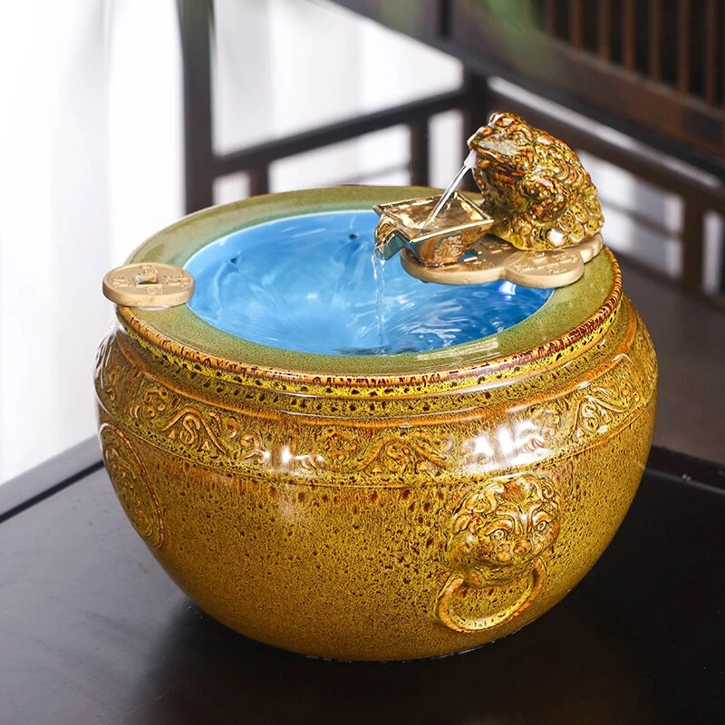 招财转运聚宝盆系列家居黄色款桌面流水摆件