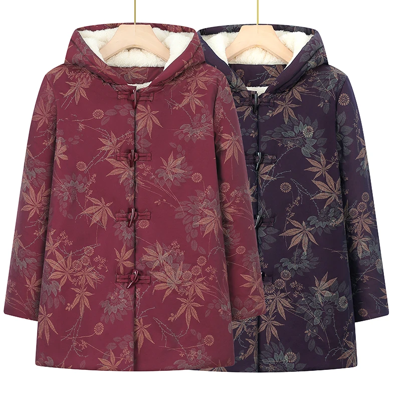 姥姥牌棉袄中老年妈妈加绒加厚连帽棉服奶奶冬季保暖加大上衣宽松