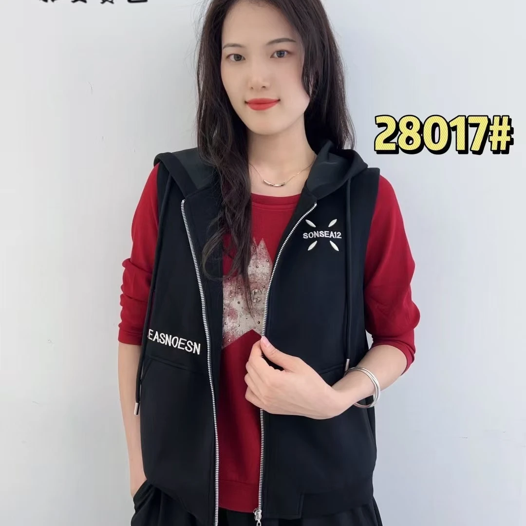 2024秋季新款马甲外套背心气质开衫休闲大码短款连帽女士上衣8017