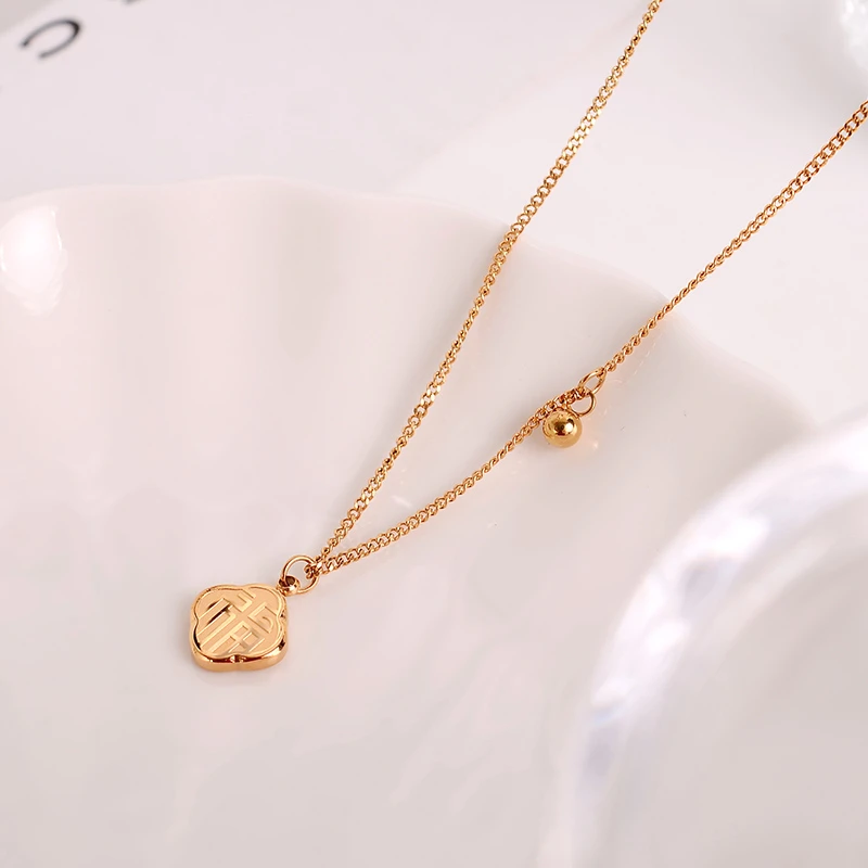 钛钢项链 小圆珠实心福牌吊坠项链女轻奢气质锁骨链百搭配饰新款