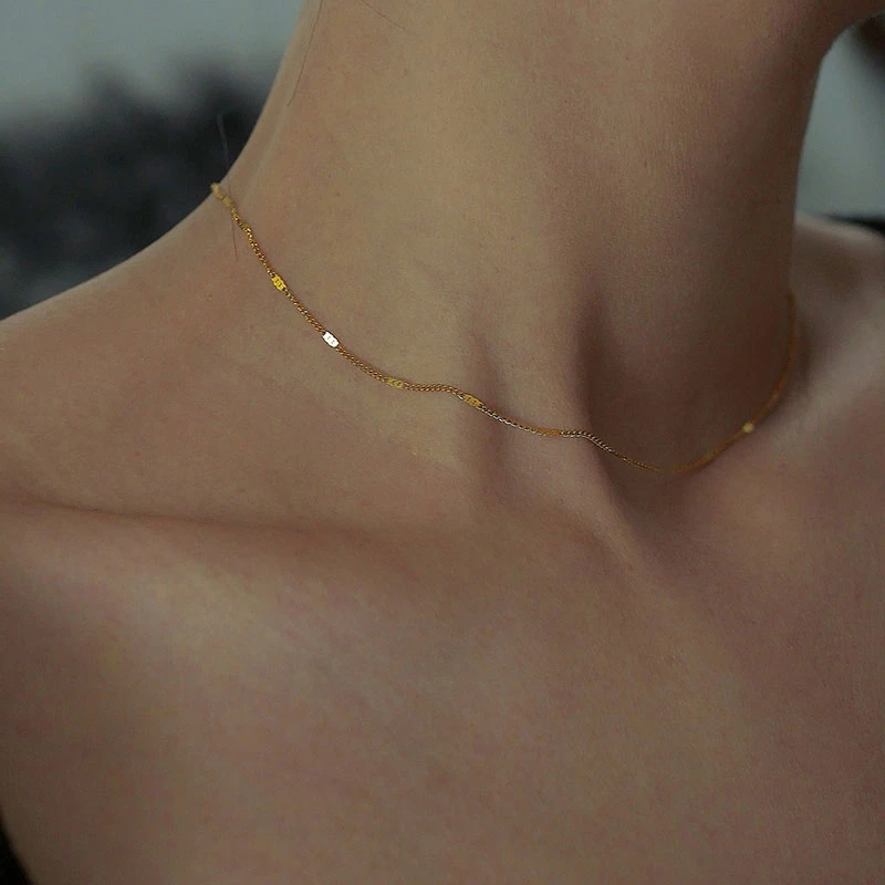 钛钢项链 细片项链女单链轻奢精致小众锁骨链叠戴素链裸链