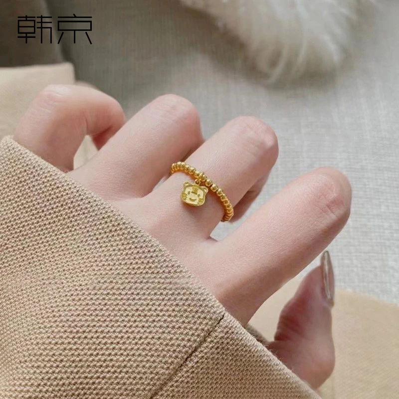 钛钢戒指 韩京生肖虎小老虎戒指女本命年小圆珠弹力绳指环不掉色