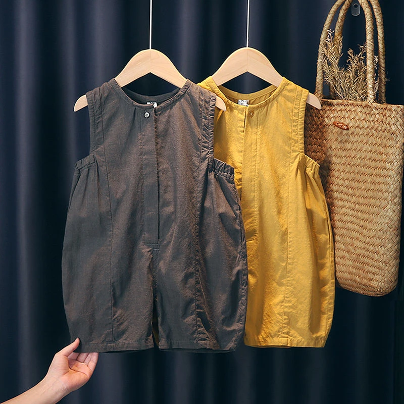 宝宝连体衣休闲宽松五分裤男童夏季新款韩版短裤女婴儿童棉麻裤子