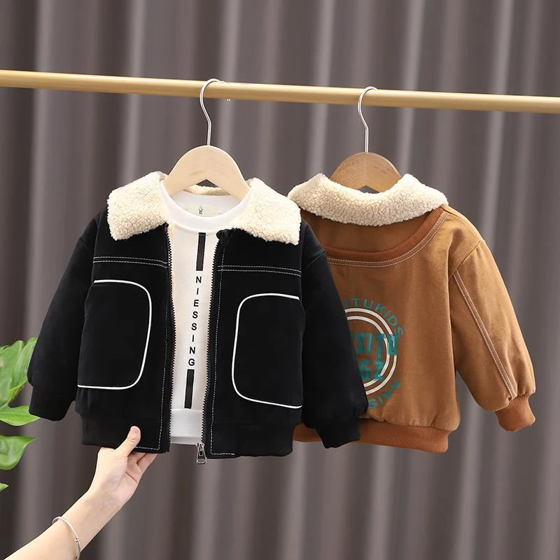 宝宝加绒外套秋冬装洋气小童上衣冬季韩版男童婴儿童装牛仔夹克潮