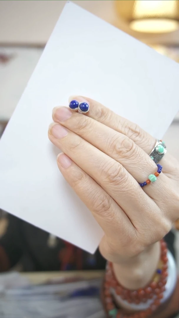 【闪购商品】青金石耳钉银S925镶嵌耳钉