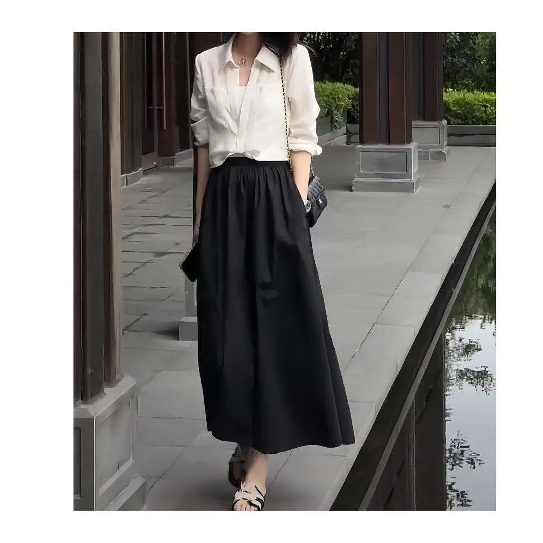 夏季气质女神范高级感御姐风简单大方白色衬衫连衣裙显瘦遮肉套装