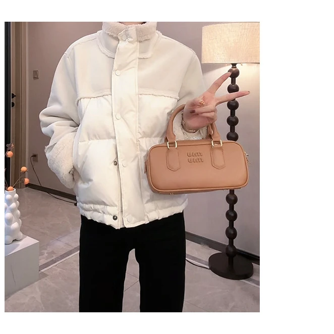 爆款现货短款羽绒棉服外套女2025冬季拼接皮毛一体立领小个子上衣