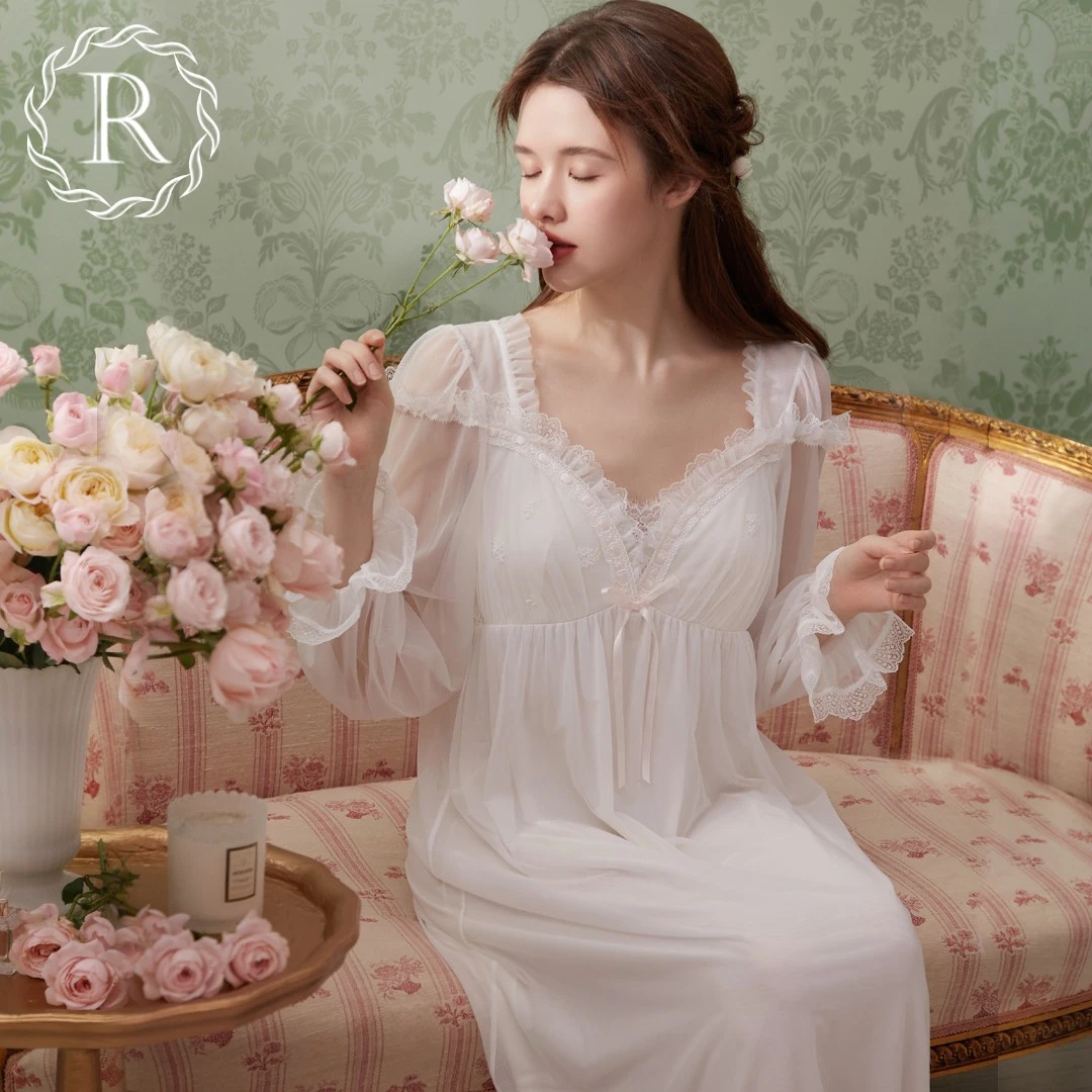 RoseTree性感睡裙女款春秋长袖长款蕾丝纯欲宫廷公主风睡衣带胸垫