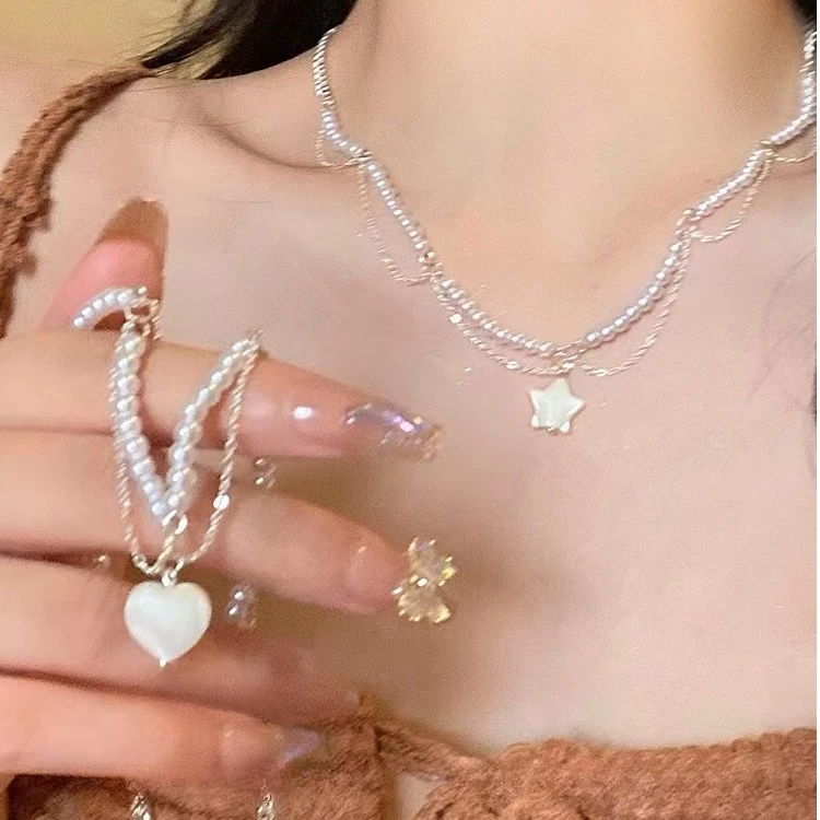 钛钢项链 精致星星爱心项链女夏网红气质双层锁骨链轻奢小众配饰