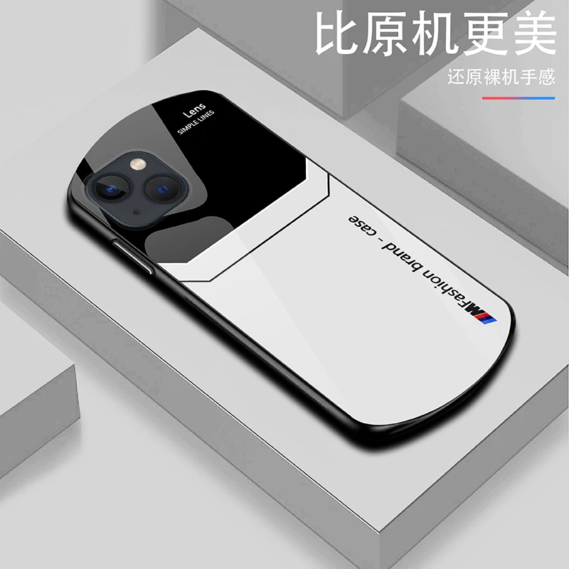 【适用苹果13】LENS弧形玻璃简约高档商务超薄设计手机壳
