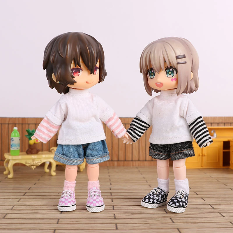 哈乐动漫 ob11可穿bjd娃衣条纹长袖上衣时尚12分素体娃娃衣服现货