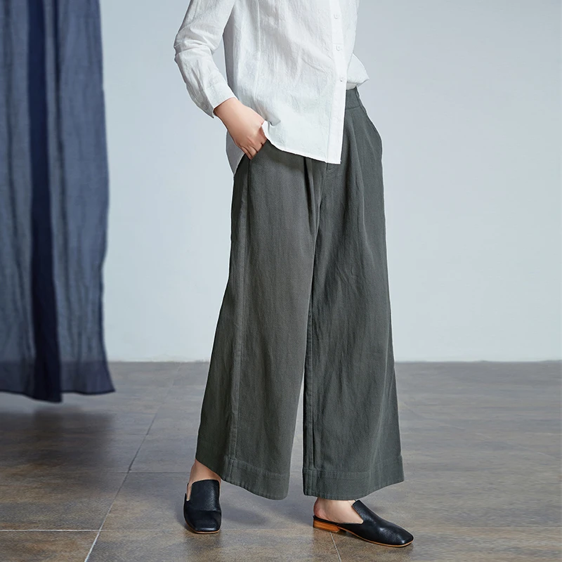 Q.TU原创设计女装棉麻阔腿裤女宽松直筒休闲百搭显瘦秋季长裤2160