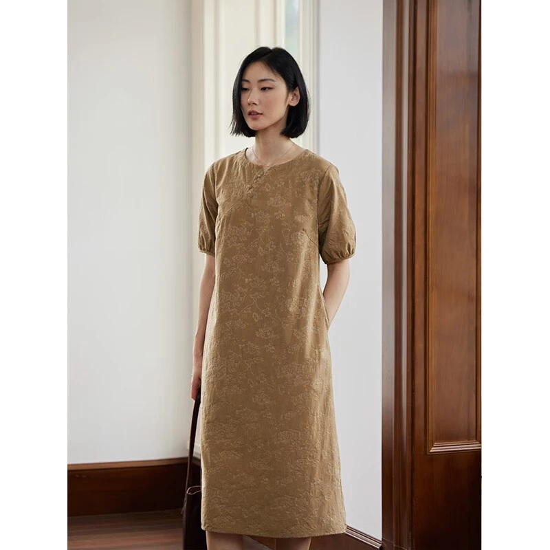 Q.TU2024高端精致新中式国风连衣裙夏长绒棉提花气质减龄4121