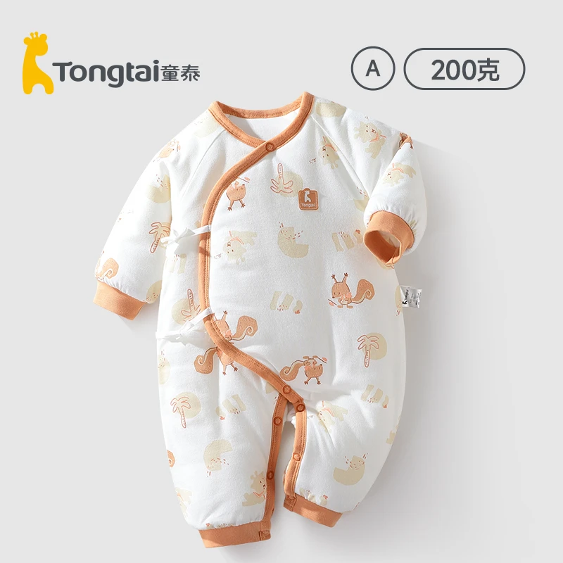 童泰新生儿连体衣加厚护肚秋冬纯棉系带夹棉哈衣婴儿棉衣冬季