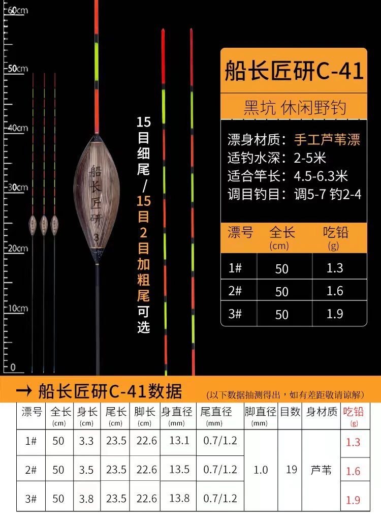 50公分船长匠研C41鸽子蛋休闲混养芦苇浮漂