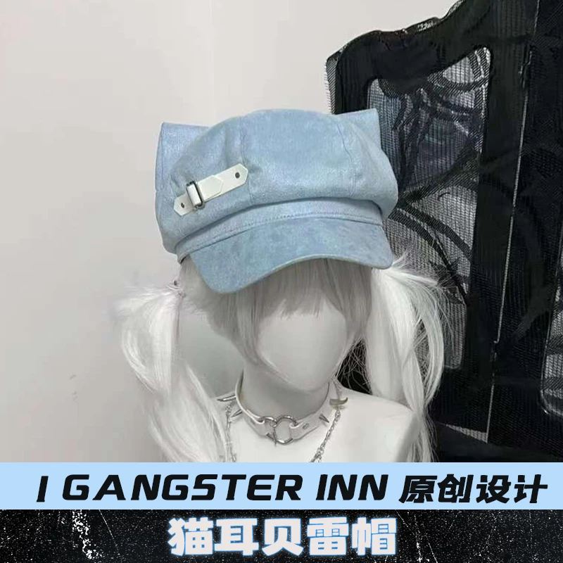 1Gangster Inn原创猫耳贝雷帽配饰可拆卸亚文化帽子地雷系宅系